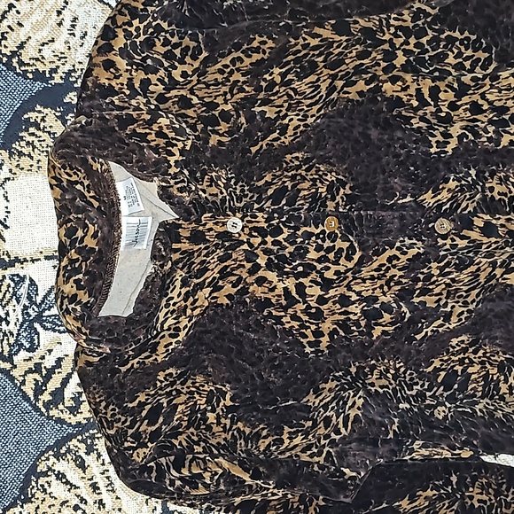 Jason Maxwell button-down top velour animal print leopard 🐆 M/L - Picture 2 of 4